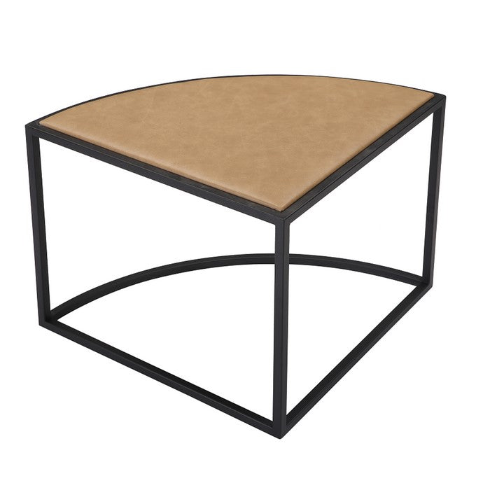 Round 5 in 1 Coffee Table with Nested Leatherette Sectional, Brown and Black