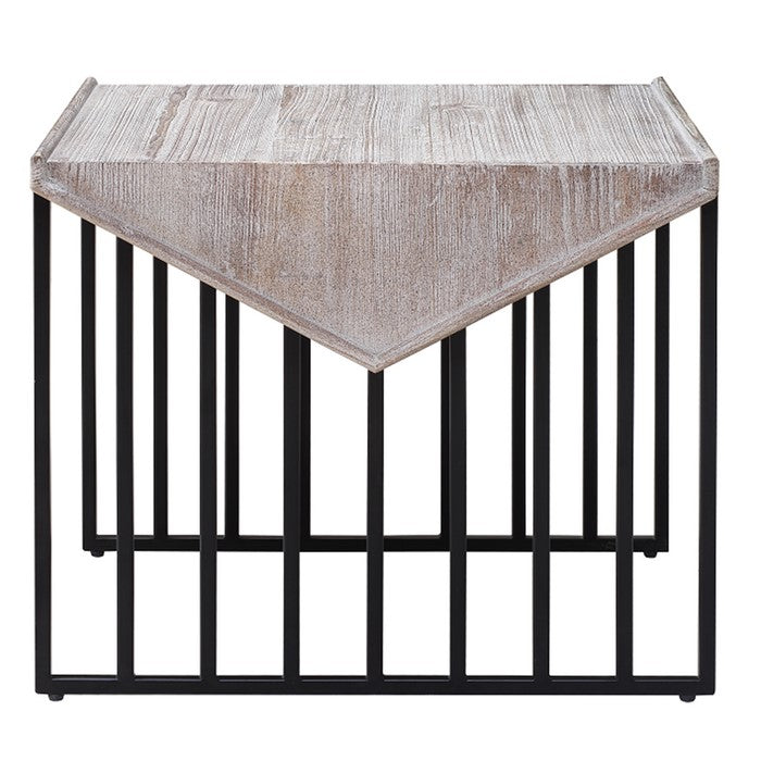 Rectangular Wooden Corner Table with Sled Wire Base, Small,Gray and Black