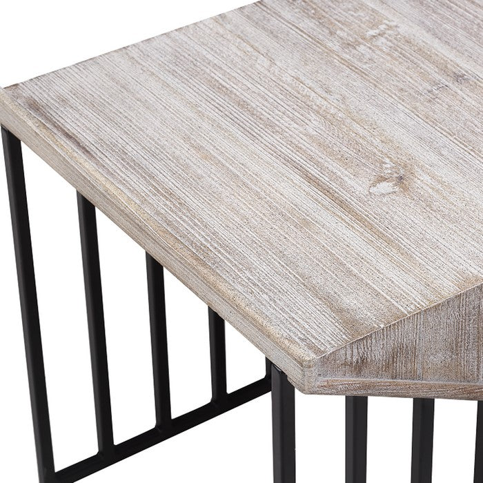 Rectangular Wooden Corner Table with Sled Wire Base, Small,Gray and Black
