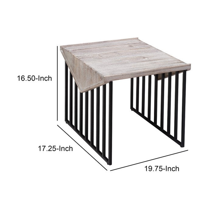 Rectangular Wooden Corner Table with Sled Wire Base, Small,Gray and Black