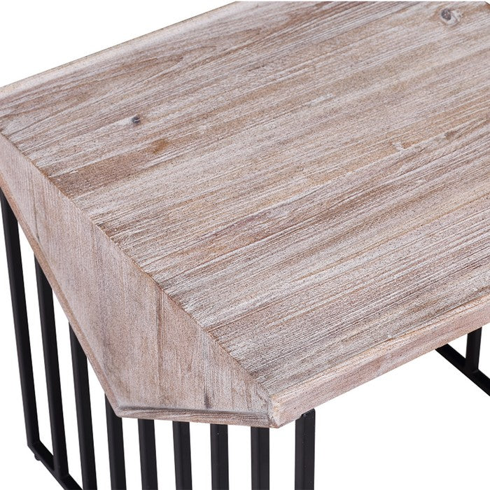 Rectangular Wooden Corner Table with Sled Wire Base, Large,Gray and Black