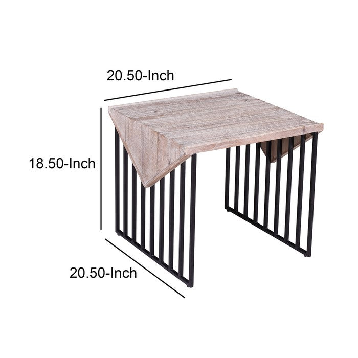 Rectangular Wooden Corner Table with Sled Wire Base, Large,Gray and Black