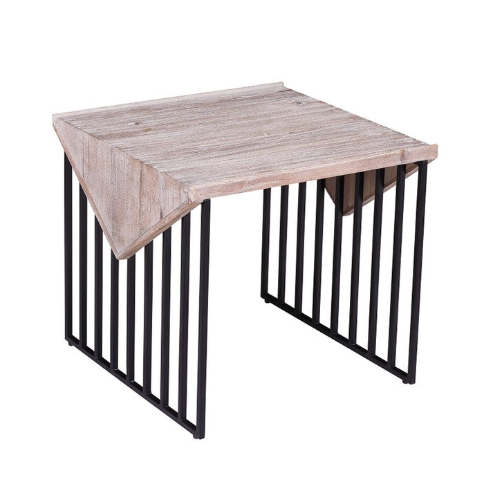 Rectangular Wooden Corner Table with Sled Wire Base, Large,Gray and Black