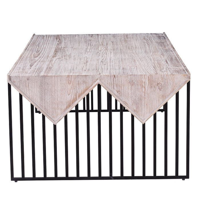 Rectangular Wooden Coffee Table with Sled Wire Base, Gray and Black