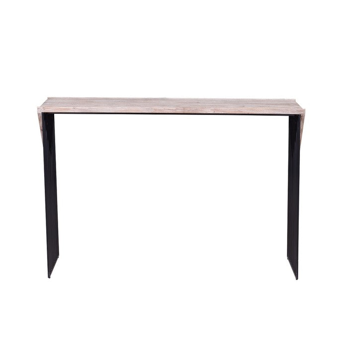 Rectangular Wooden Console Table with Sled Wire Base, Gray and Black