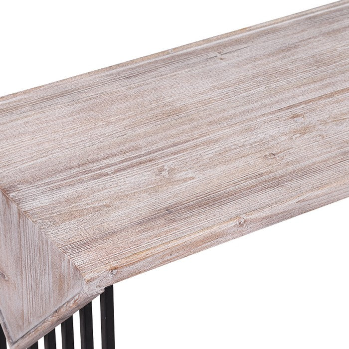 Rectangular Wooden Console Table with Sled Wire Base, Gray and Black