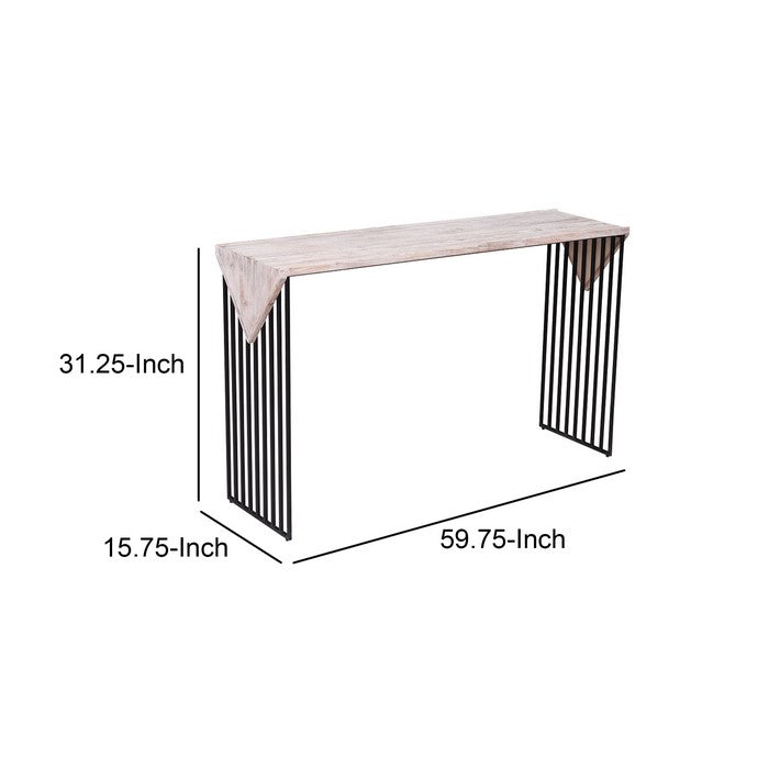 Rectangular Wooden Console Table with Sled Wire Base, Gray and Black
