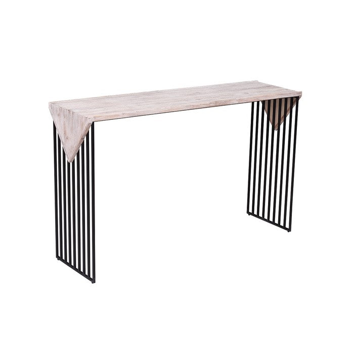 Rectangular Wooden Console Table with Sled Wire Base, Gray and Black