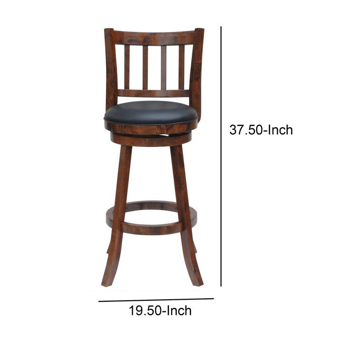Round Padded Seat Counter Stool with Slatted Back, Brown and Black