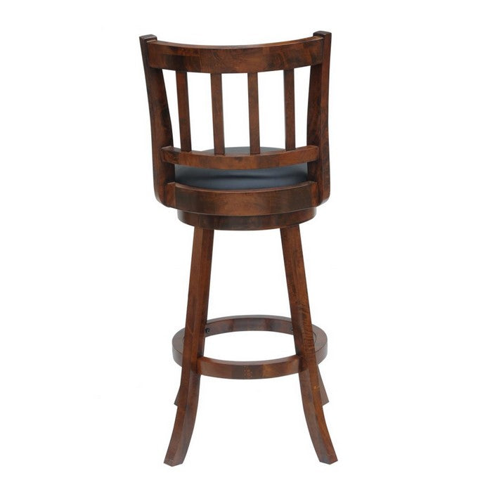 Round Padded Seat Barstool with Slatted Back, Brown and Black