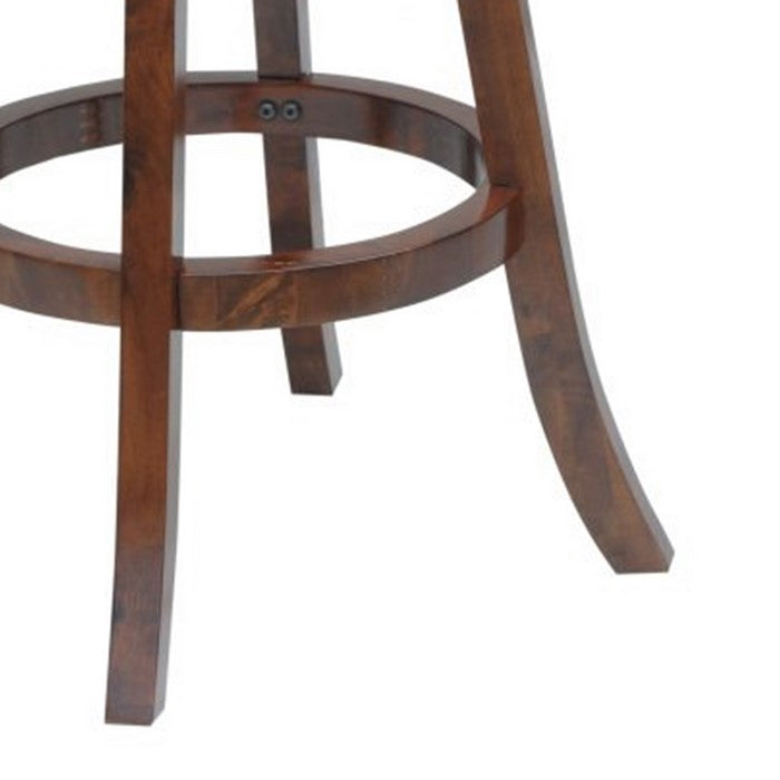 Round Padded Seat Barstool with Slatted Back, Brown and Black