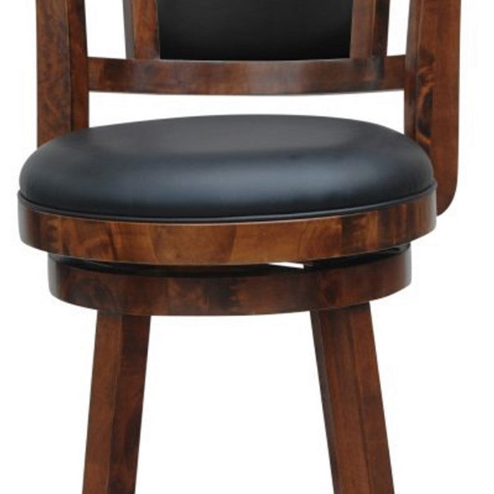 Round Padded Seat Barstool with Slatted Back, Brown and Black