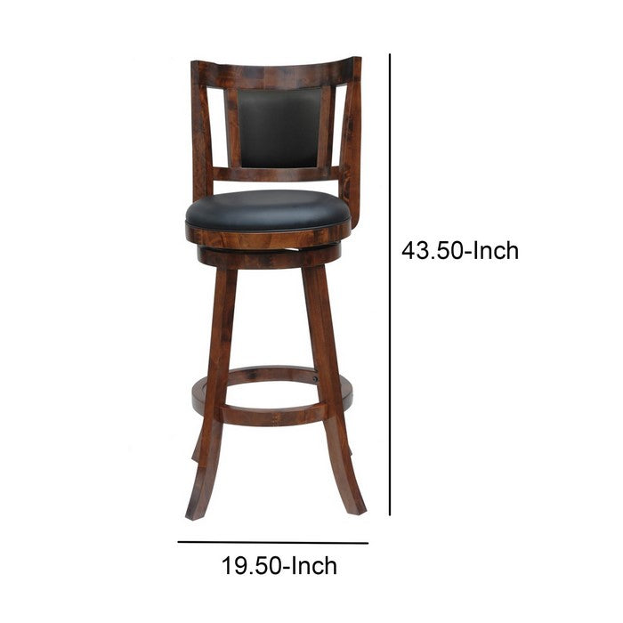 Round Padded Seat Barstool with Slatted Back, Brown and Black