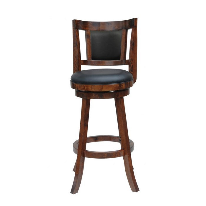 Round Padded Seat Barstool with Slatted Back, Brown and Black