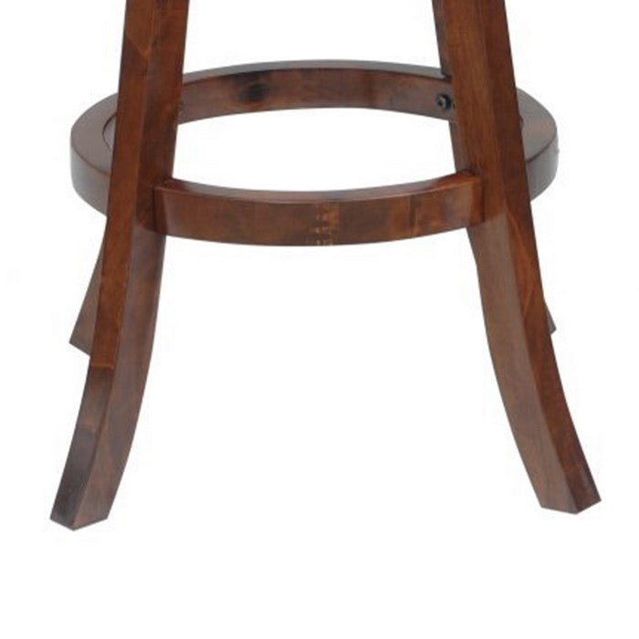 Round Wooden Swivel Counter Stool with Padded Seat and Back,Brown and Black