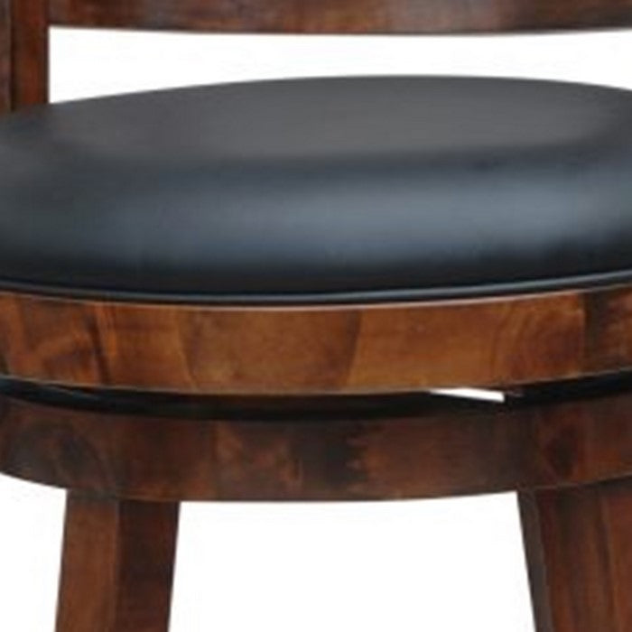 Round Wooden Swivel Counter Stool with Padded Seat and Back,Brown and Black