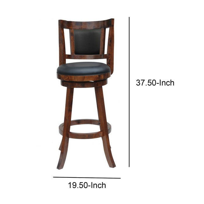 Round Wooden Swivel Counter Stool with Padded Seat and Back,Brown and Black