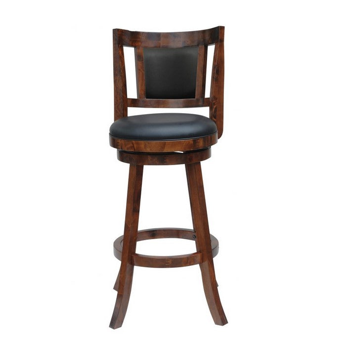 Round Wooden Swivel Counter Stool with Padded Seat and Back,Brown and Black