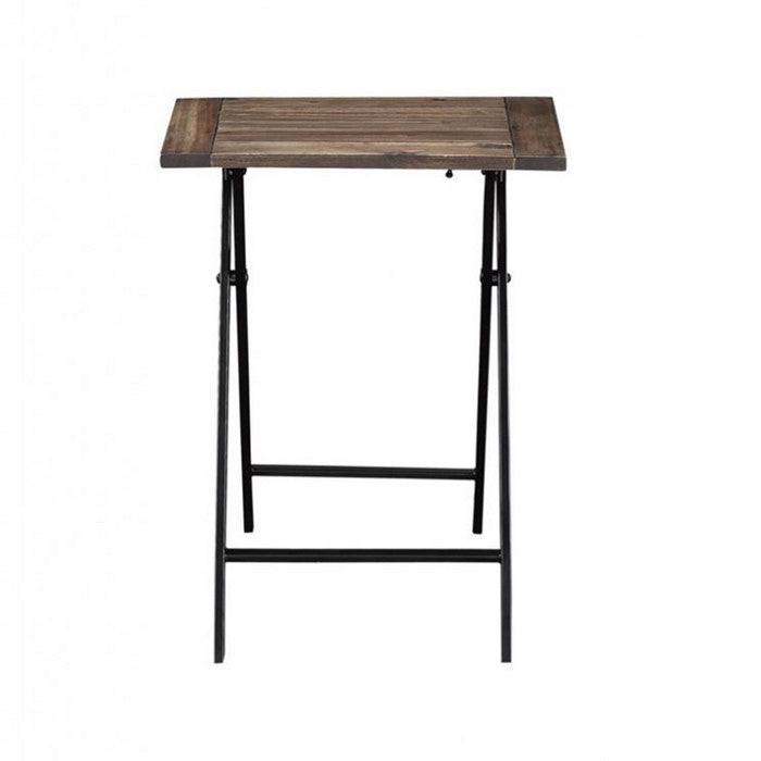 Wooden Foldable Counter Stool with Tubular Leg, Set of 2, Brown and Black