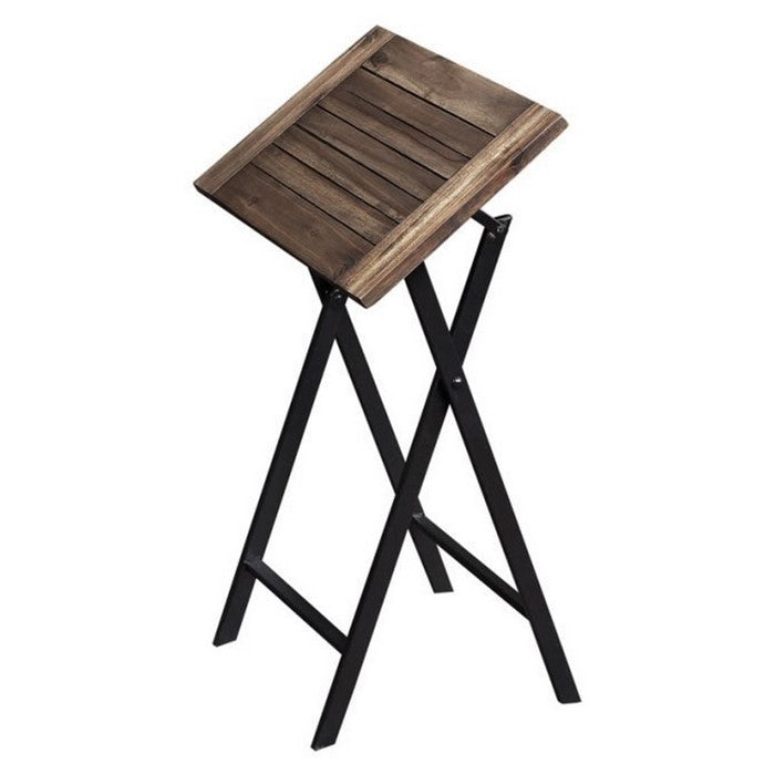 Wooden Foldable Counter Stool with Tubular Leg, Set of 2, Brown and Black