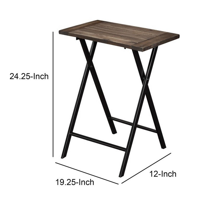 Wooden Foldable Counter Stool with Tubular Leg, Set of 2, Brown and Black