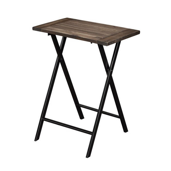 Wooden Foldable Counter Stool with Tubular Leg, Set of 2, Brown and Black