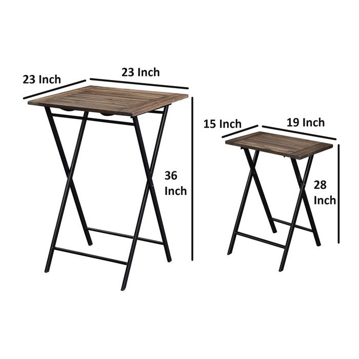 3 Piece Foldable Wood and Metal Dining Set with X Frame Leg,Brown and Black