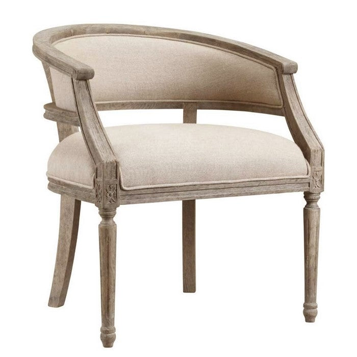 Fabric Upholstered Bucket Seat Accent Chair with Sloped Arm,Brown and Beige