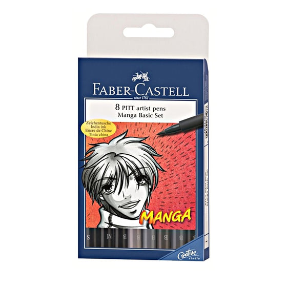 Faber-Castel PITT Artist Manga Pens, Shades of Gray, 8-Pack (167107)