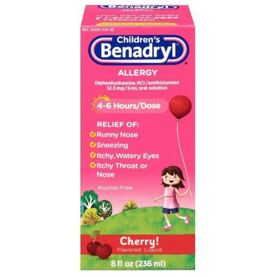 Benadryl Childrens Allergy Relief Elixir, Cherry Flavored - 8 Oz