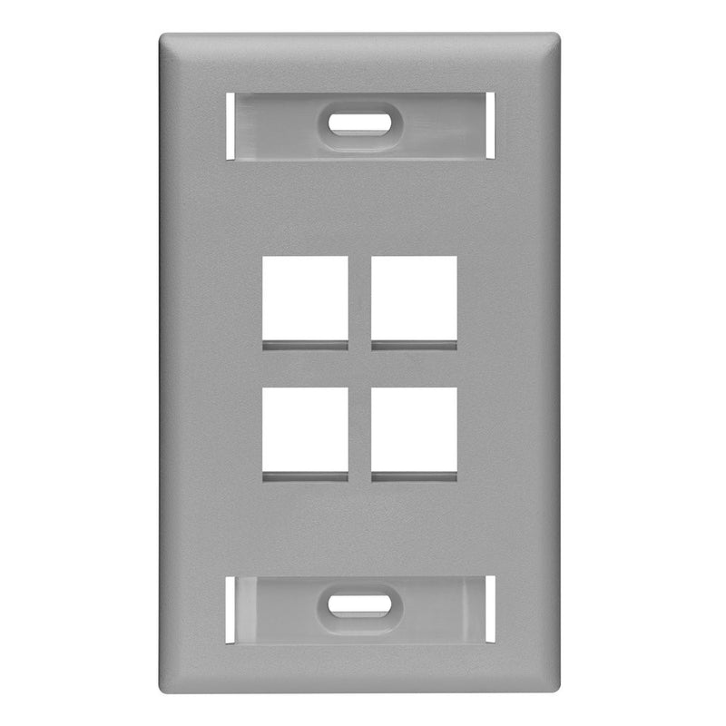 Leviton 42080-4GS QuickPort Wallplate with Id Window, Single Gang, 4-Port, Grey