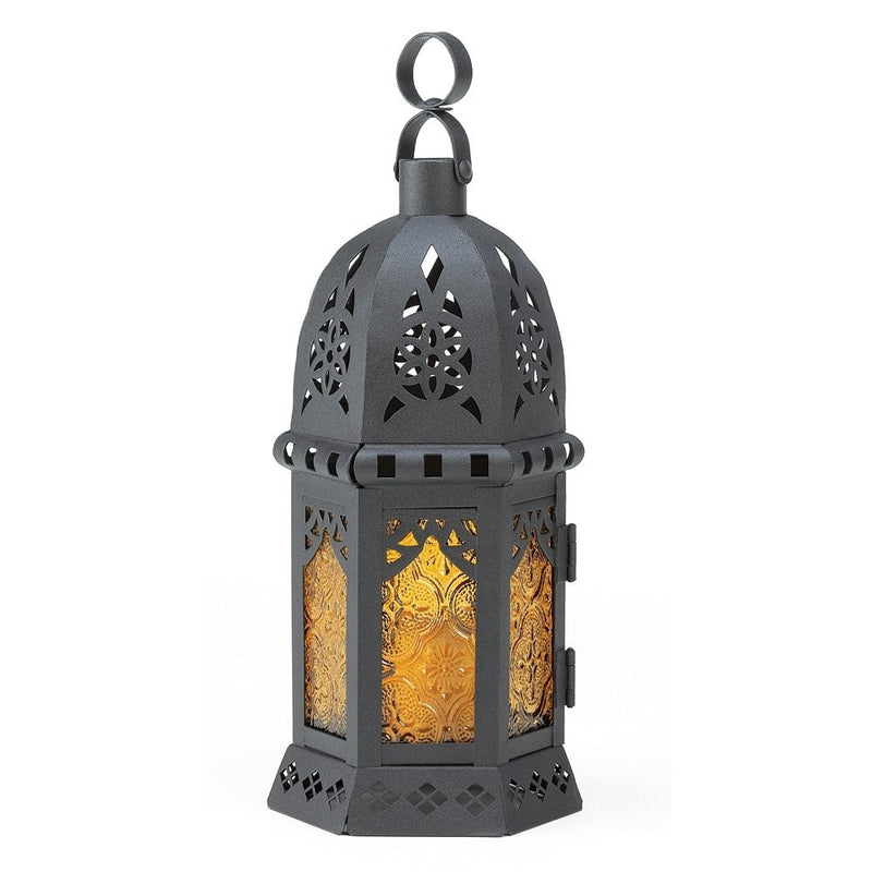 Gifts & Decor Yellow Black Moroccan Lantern Light Glass Centerpiece