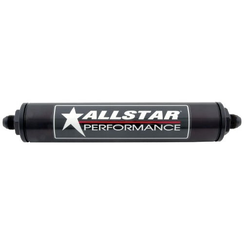 Allstar ALL40245 Black 12" Long x 2" Diameter Anodized Aluminum -10 AN Inlet/Outlet In-Line Fuel Filter Housing