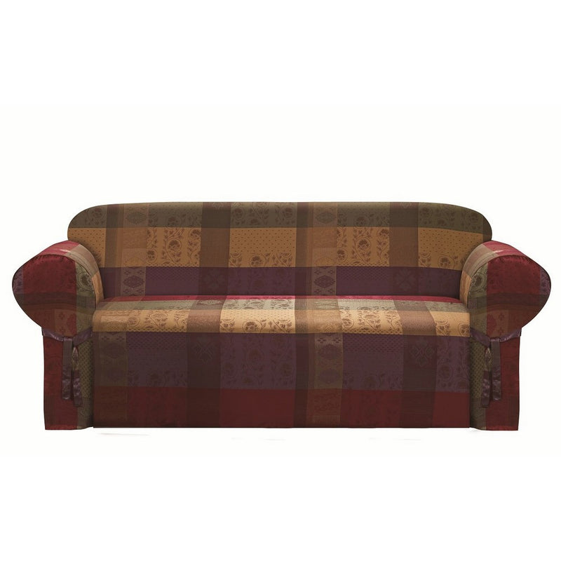 Chezmoi Collection Gitano Gold Heavy-Duty Jacquard Couch/Sofa Cover Slipcover, Burgundy Purple Green