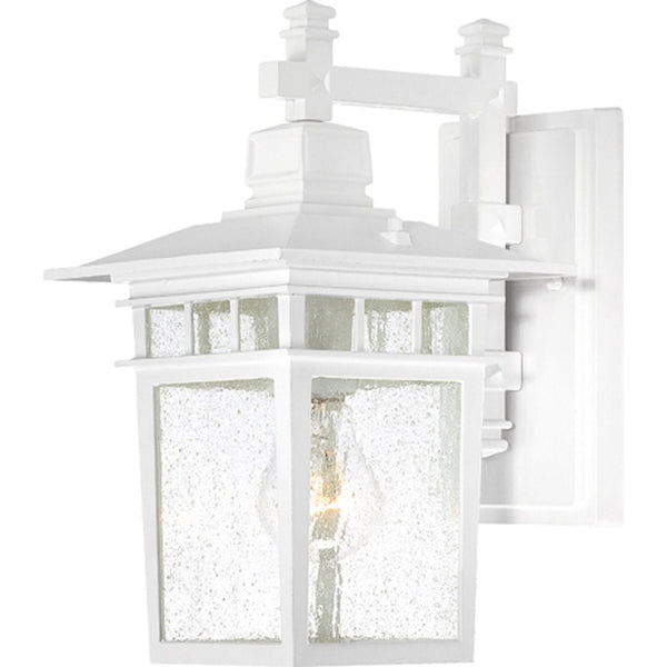 Nuvo Lighting 60/4951 Cove Neck One Light Wall Lantern/Arm Down 100 Watt A19 Max. Clear Seeded Glass White Outdoor Fixture