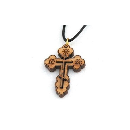 Original Bethlehem Olive Wood Eastern Cross Pendant on String Necklace