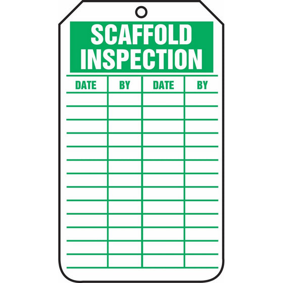 Accuform Signs TRS317CTP Scaffold Status Tag, Legend SCAFFOLD INSPECTION, 5.75" Length x 3.25" Width x 0.010" Thickness, PF-Cardstock, Green on White (Pack of 25)