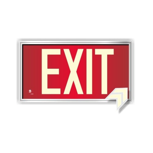 Photoluminescent Exit Sign Red - Framed Flat Wall Mount. Code Approved UL 924/IBC 2018/NFPA 101 2018