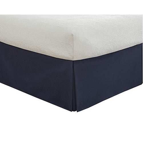 Lux Hotel Bedding Tailored Bed Skirt, Classic 14” Drop Length, Pleated Styling, Queen, Navy