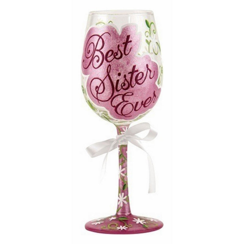 Loilta Best Sister Ever Gift Painted Wine Glass Gift