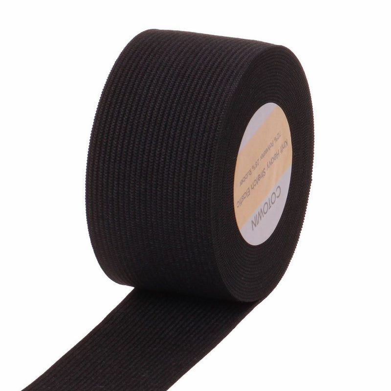 COTOWIN 1.5 Inch Wide Black Knit Heavy Stretch High Elasticity Elastic Band 5 Yards