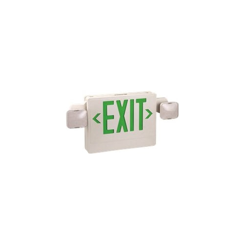 MONUMENT EMERGENCY EXIT LED COMBO WITH GREEN LETTERS, 2 LED LAMP HEADS, UL LISTED, SUITABLE FOR DAMP LOCATIONS 1/EA