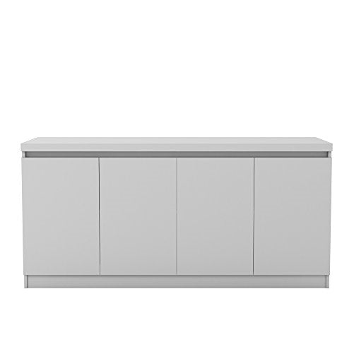 Manhattan Comfort Viennese Collection 6 Shelf Gloss Finished Long Buffet Cabinet / Dining Console with 4 Doors, White Gloss