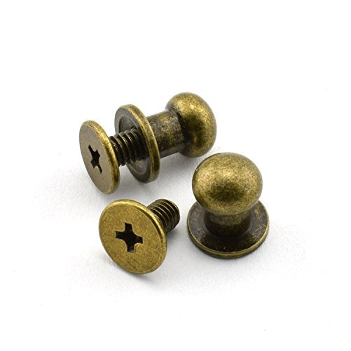 LQ Industrial 30 Pack Bronze Round Head Button Stud Slotted Screws 8x10x10mm Chicago Screws Nail Rivet For DIY Leather Craft