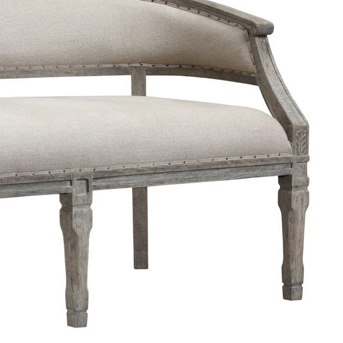 Nailhead Trim Fabric Upholstered Wooden Frame Loveseat, Beige and Brown