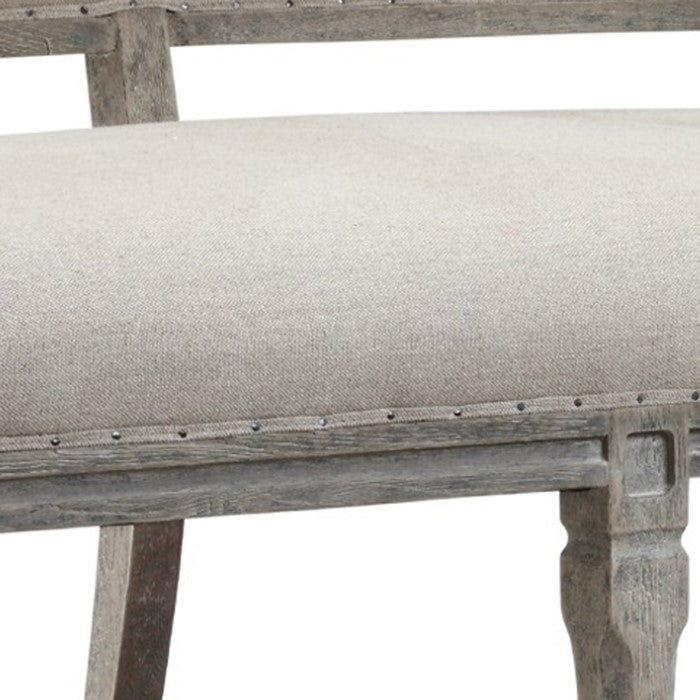 Nailhead Trim Fabric Upholstered Wooden Frame Loveseat, Beige and Brown