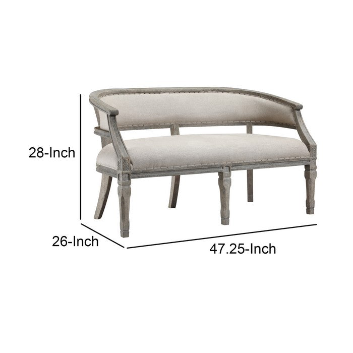Nailhead Trim Fabric Upholstered Wooden Frame Loveseat, Beige and Brown