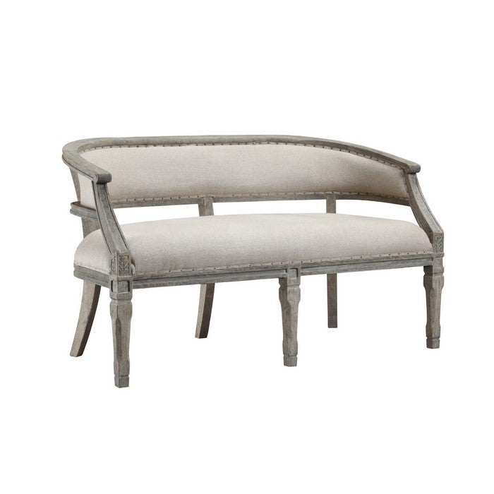 Nailhead Trim Fabric Upholstered Wooden Frame Loveseat, Beige and Brown