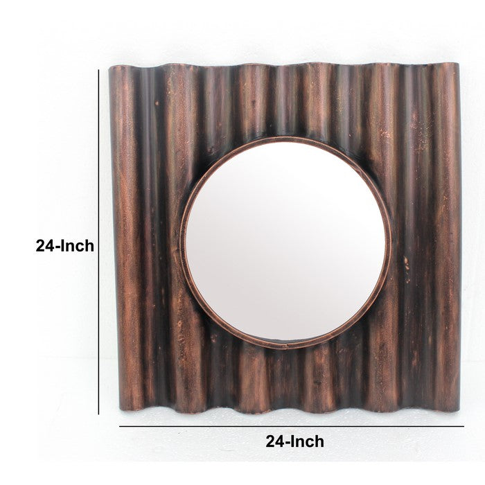 Traditional Style Wooden Round Mirror with Panpipe Style Frame , Brown