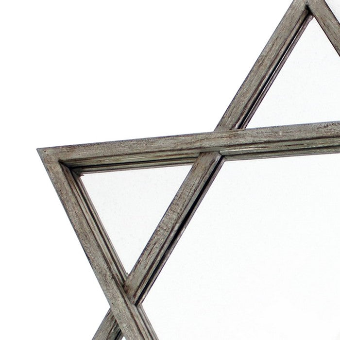 Transitional Wooden Wall Mirror with Hexagram Shape Design, Brown